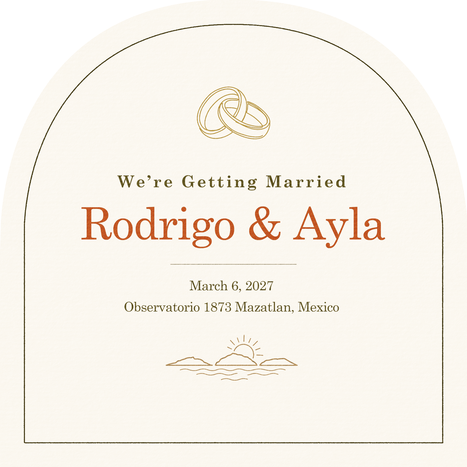 We're getting married: Rodrigo & Ayla, March 6, 2027, Observatorio 1873, Mazatlán, Mexico